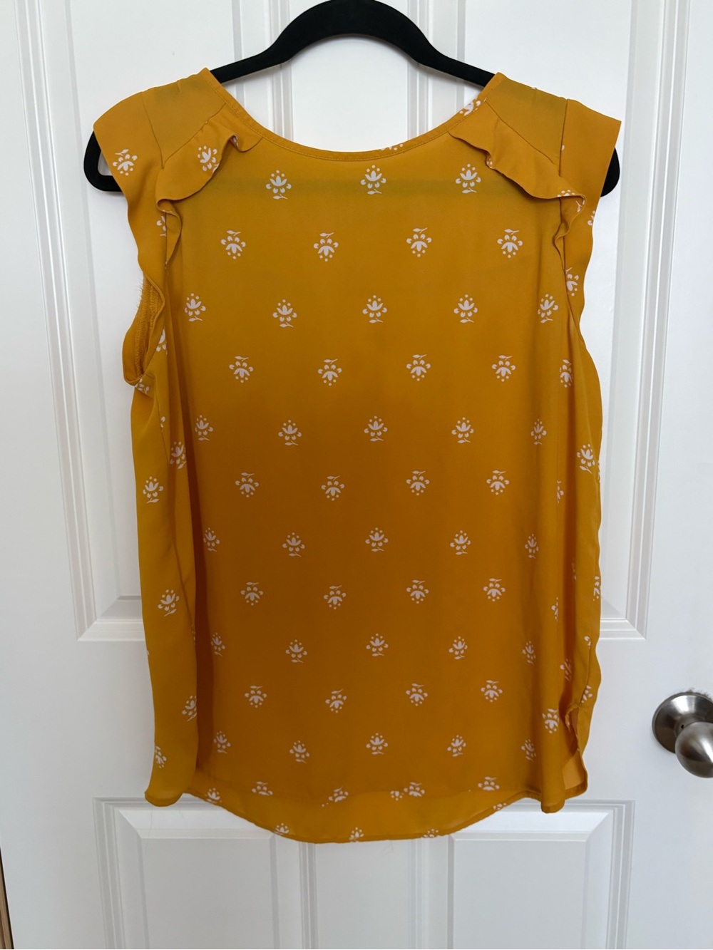LOFT Mustard Yellow Floral Ruffle-Shoulder Camisole